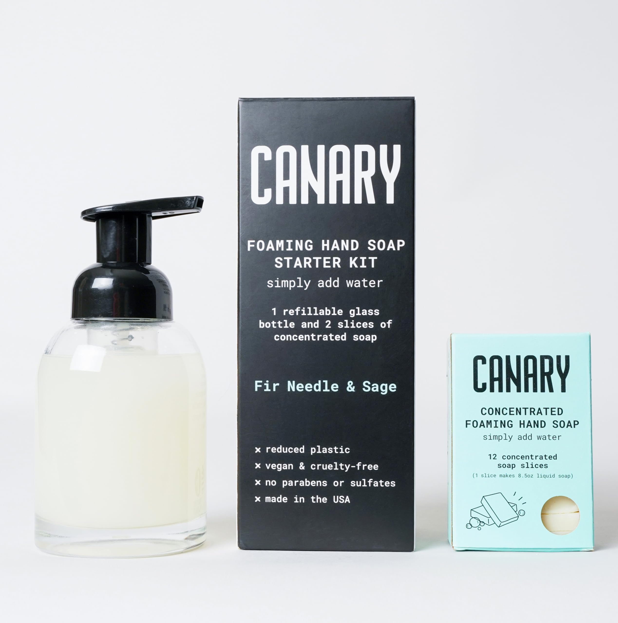 Canary Organic Hand Soap Kit (1 Glass Bottle, Reusable Foaming Pump, 14 Soap Slices) Moisturizing, Non Toxic Hand Soap Wash with Coconut Oil | All