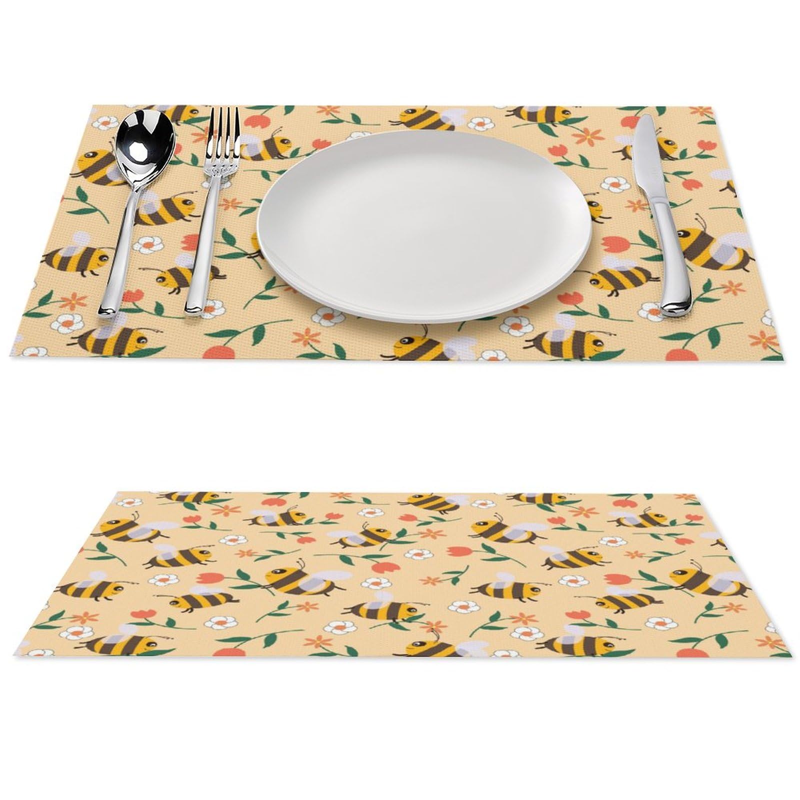 Cute Honey Bee Pattern Placemats Set of 6 PCS Washable Table Runner 18" X 12" Place Mats for Kitchen Party Dining Decoration