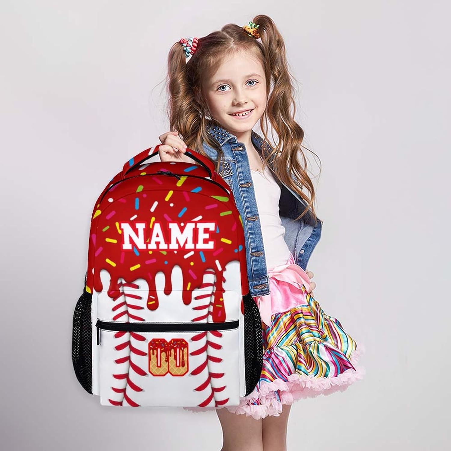 Custom Baseball Drip Backpack for Children Teen Kids School Supplies for Boys Girls, Casual Red Bookbag for Preschool Elementary Kindergarten Vacation Travel Picnic - Image 3