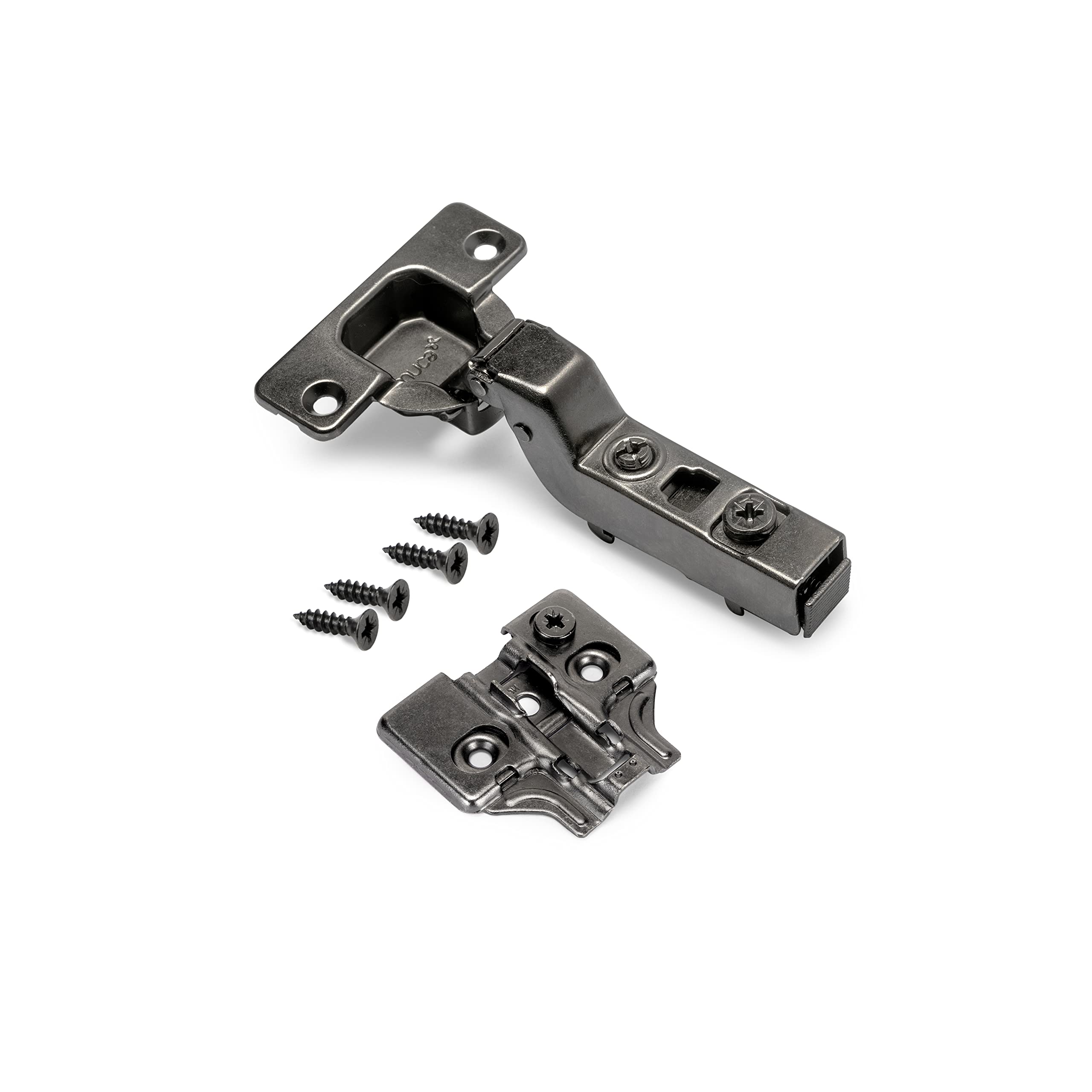 Emuca - Kit of 20 Inset Overlay Hinge X91 with Soft Close and Screw-on Plate, 105º Opening, Titanium, Steel