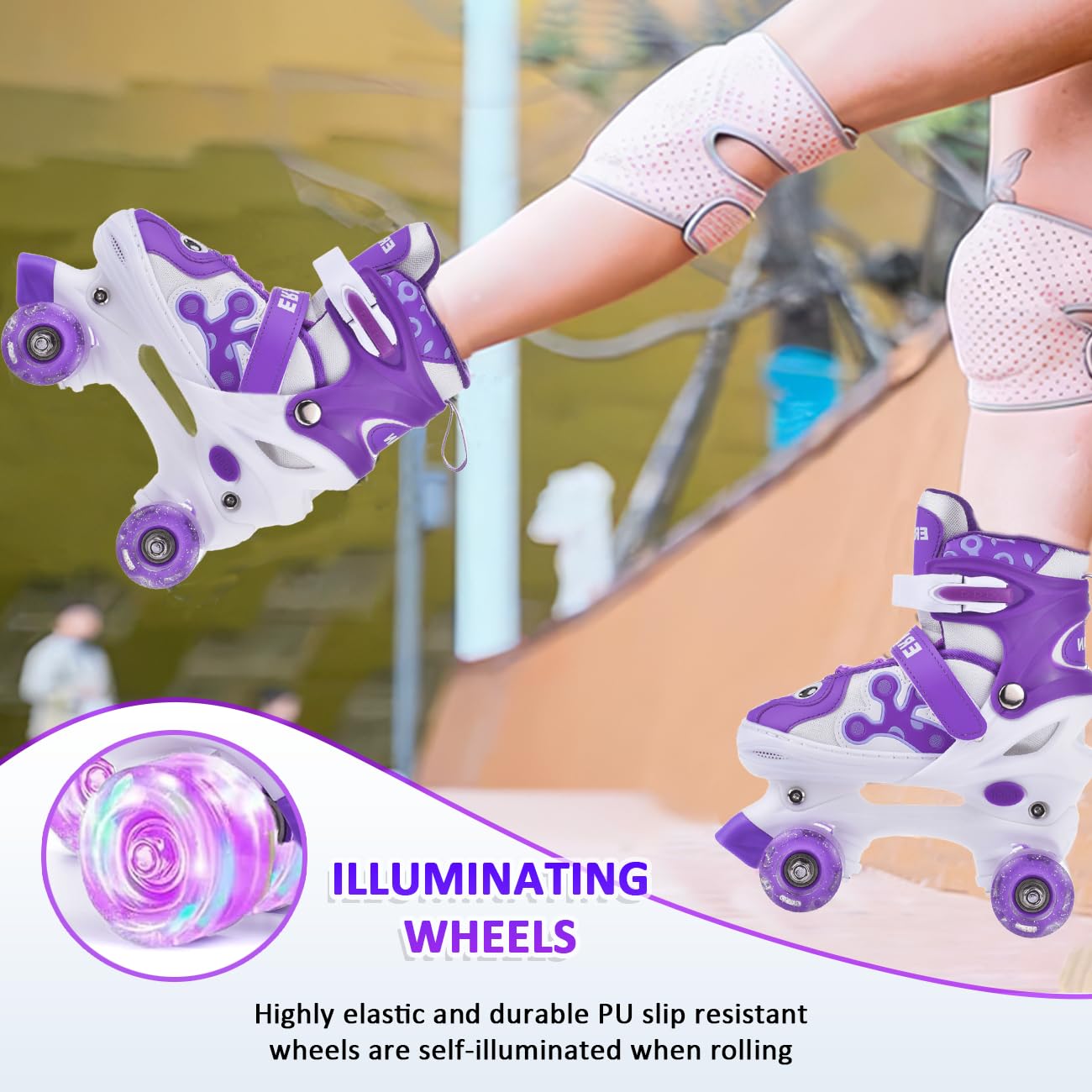 ERNAN Patines para niños, 8 Ruedas iluminadas y 4 tamaños Ajustables. Patines para niños Principiantes, adecuados para Interiores y Exteriores