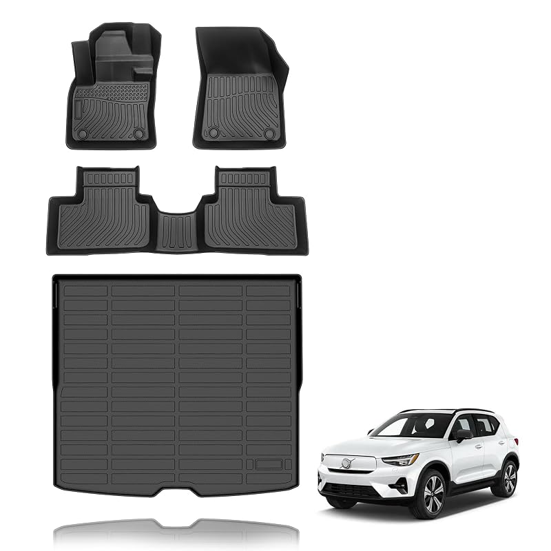Kit de Tapetes Automotivos e Bandeja de Porta-Malas em TPE para Volvo XC40 2019–2026, Preto, Exceto Recharge, Conjunto com 4 Peças