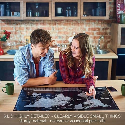 Miniatura 3 de Cartel del mundo para rascar detallado, tamaño extragrande, póster del mundo rascable, negro y plateado, el mejor mapa de viaje de regalo, póster de