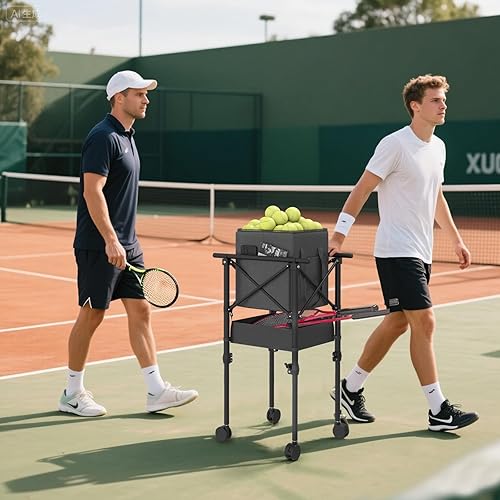 Miniatura 2 de Recogida de pelotas de tenis con ruedas - Cesta de pelotas de tenis plegable y ajustable en altura con bolsa de almacenamiento de pelotas y