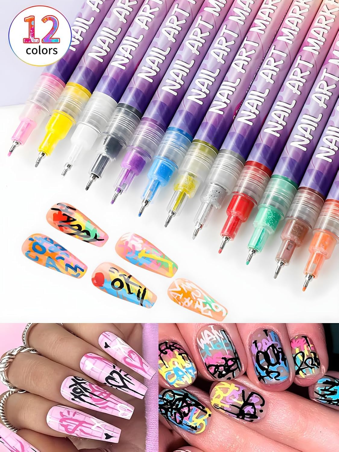 Beginner Friendly Nail Art Pens for Girls, 12 Color Nail Art Markers for Kids Non-Toxic & Quick Dry, Leak-Proof DIY Nail Design Tool for Parent-Child DIY, Professional Salon Results at Home
