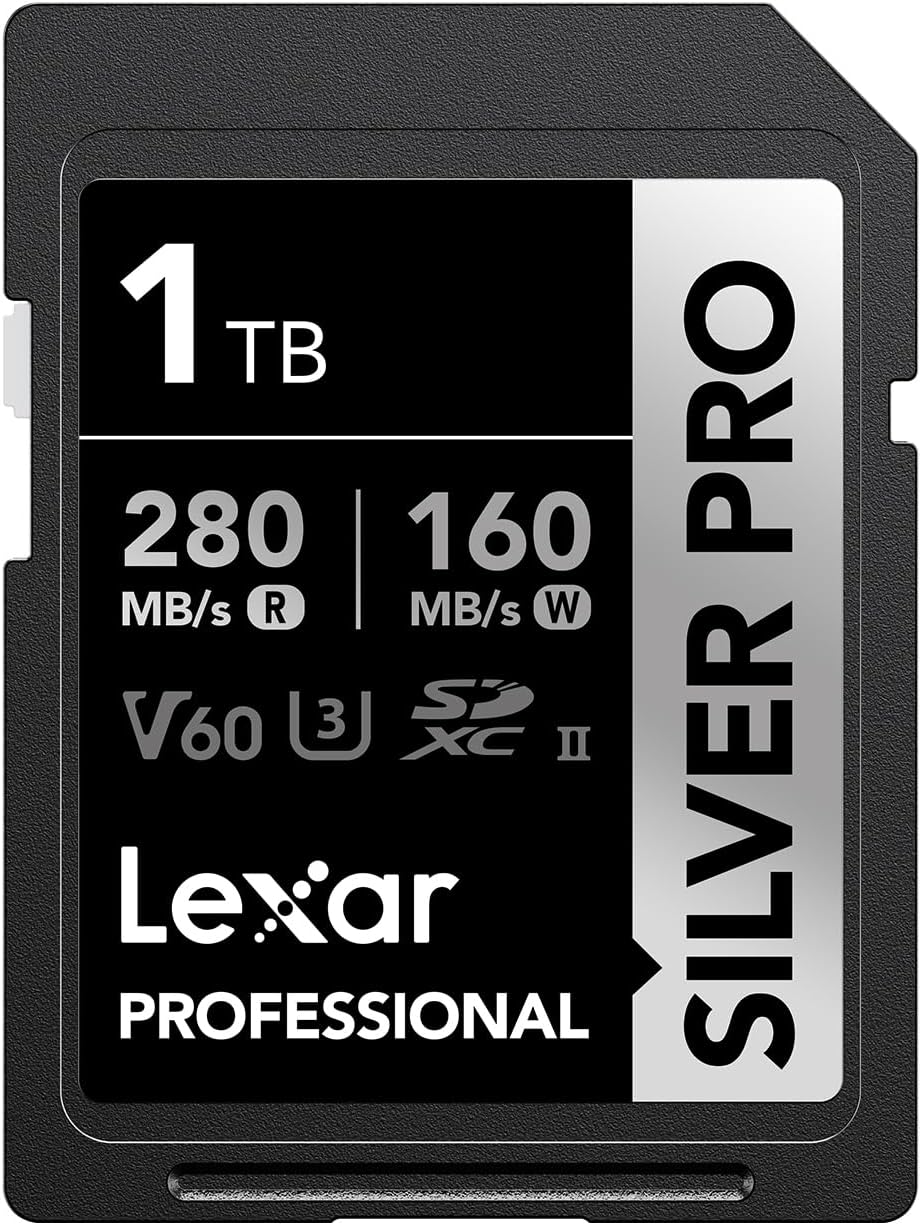 Lexar Silver PRO SD Card 1TB, UHS-II SD Memory Card, V60, U3, C10, up to 280MB/s Read, 160MB/s Write, SDXC Card for DSLR/Camera/Photographer/Videographer/Enthusiast (LSDSIPR001T-BNNNG)