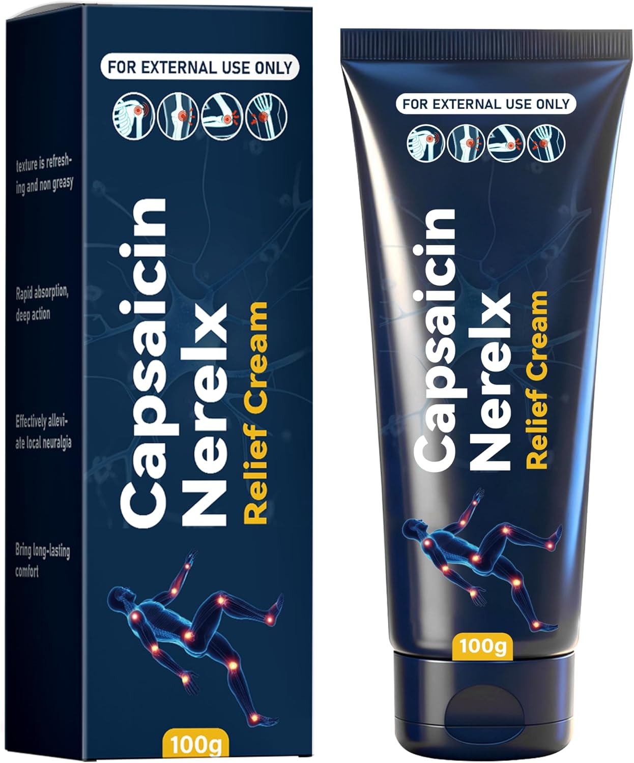 Capsaicin Neuropathy Relief Cream,Muscle & Joint Comfort,Mild Ingredients,Nerve Cream for feet,Hands,Legs,Muscles,Joints and Waist,100g (2 Pack)