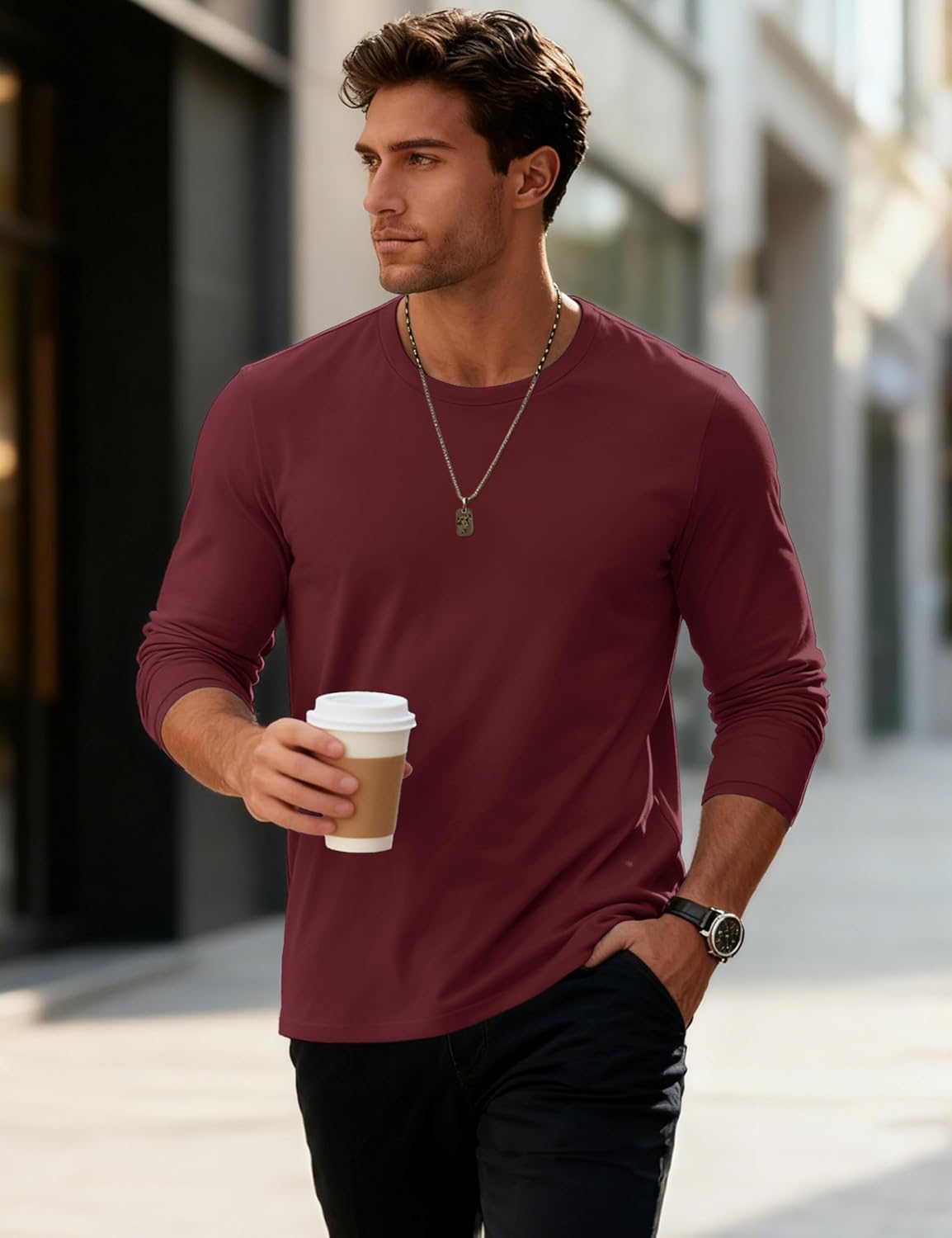 MAGCOMSEN Mens Long Sleeve Tee Shirts Lightweight Moisture Wicking Casual Comfort Crewneck Plain Long Sleeve Shirts - Image 2