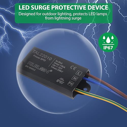 Miniatura 2 de Dispositivo de protección contra sobretensiones LED, 2 protectores de sobretensiones para protección contra rayos, pararrayos para iluminación