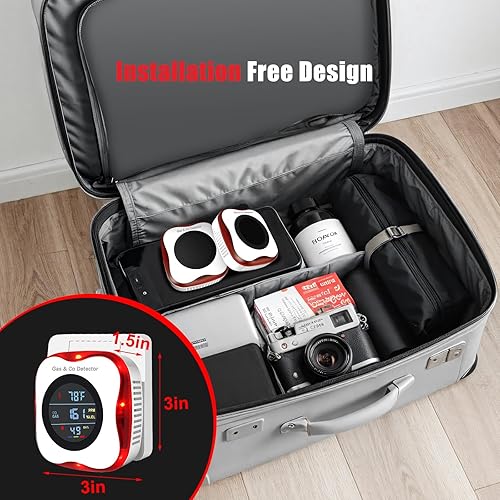 Miniatura 5 de Paquete de 3 detectores combinados de humo y monóxido de carbono, funciona con pilas, alarma portátil de humo y Co para el hogar, dormitorio, viajes