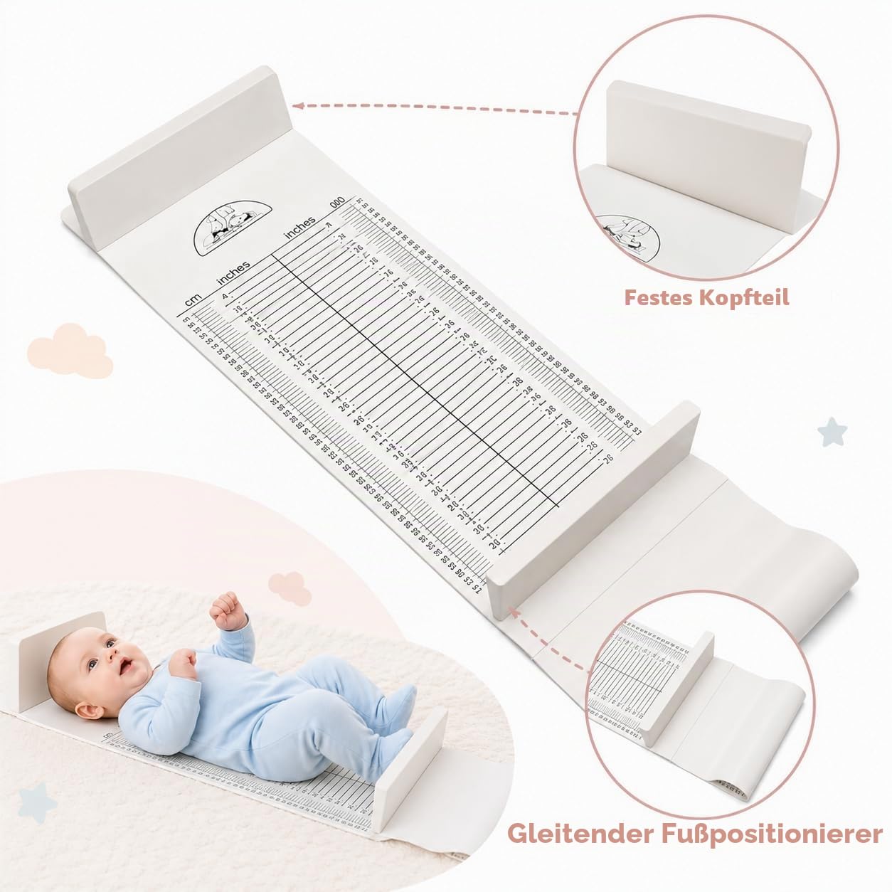 Medarchitect Messmatte für Baby Infantometer Höhenlineal, Kleinkind Baby Wachstumslineal Hautfreundlich Waschbar Infantometer Messlatte Babies, Kleinkinder, Genaue Messung – Weiß