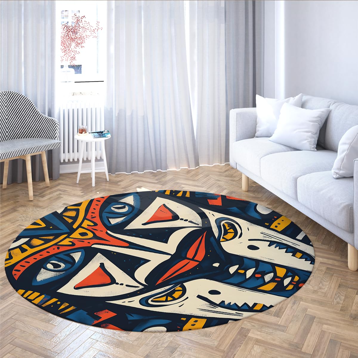 Tapis astèques ronds au motif totem ethnique de décoration intérieure