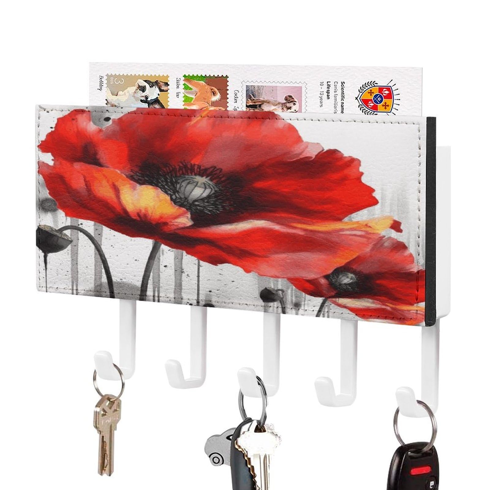 Organizador de llaves adhesivo con flores de amapola para decorar tu recibidor