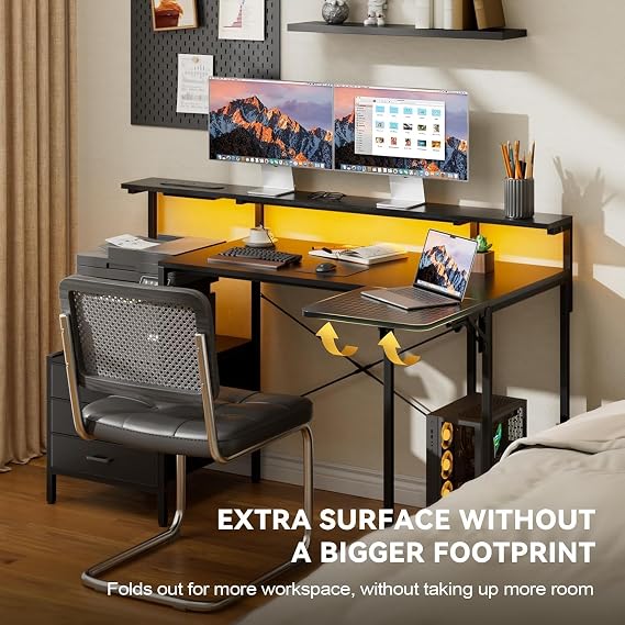 HLDIRECT 55 Inch Computer Desk with Drawers for Home Office, Black