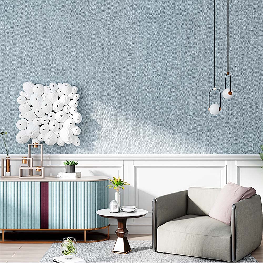 Papier peint chambre adulte lin 3D bleu gris salon scandinave