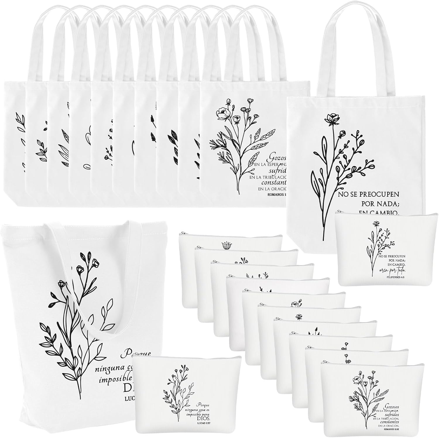 Paterr 10 Pcs Christian Gift Tote Bags Bulk with Handle 10 Pcs Bible Religious Makeup Bag for Mom Wife Lady Godmother Church