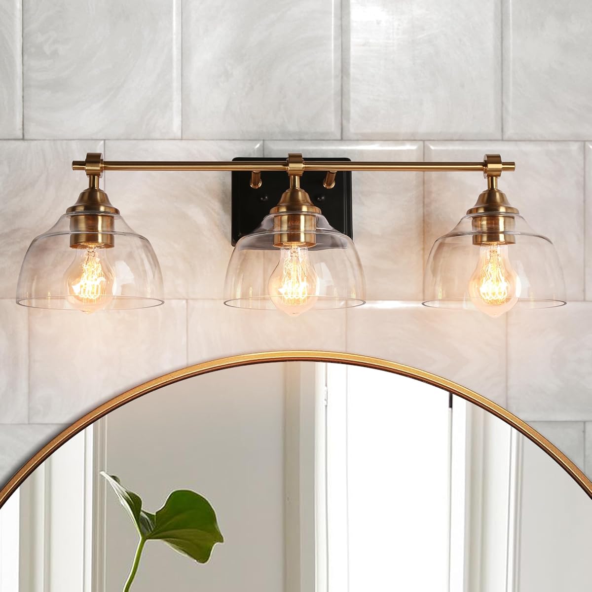 KSANA Bathroom Light Fixtures, 3 Light Black and Gold Vanity Lights for