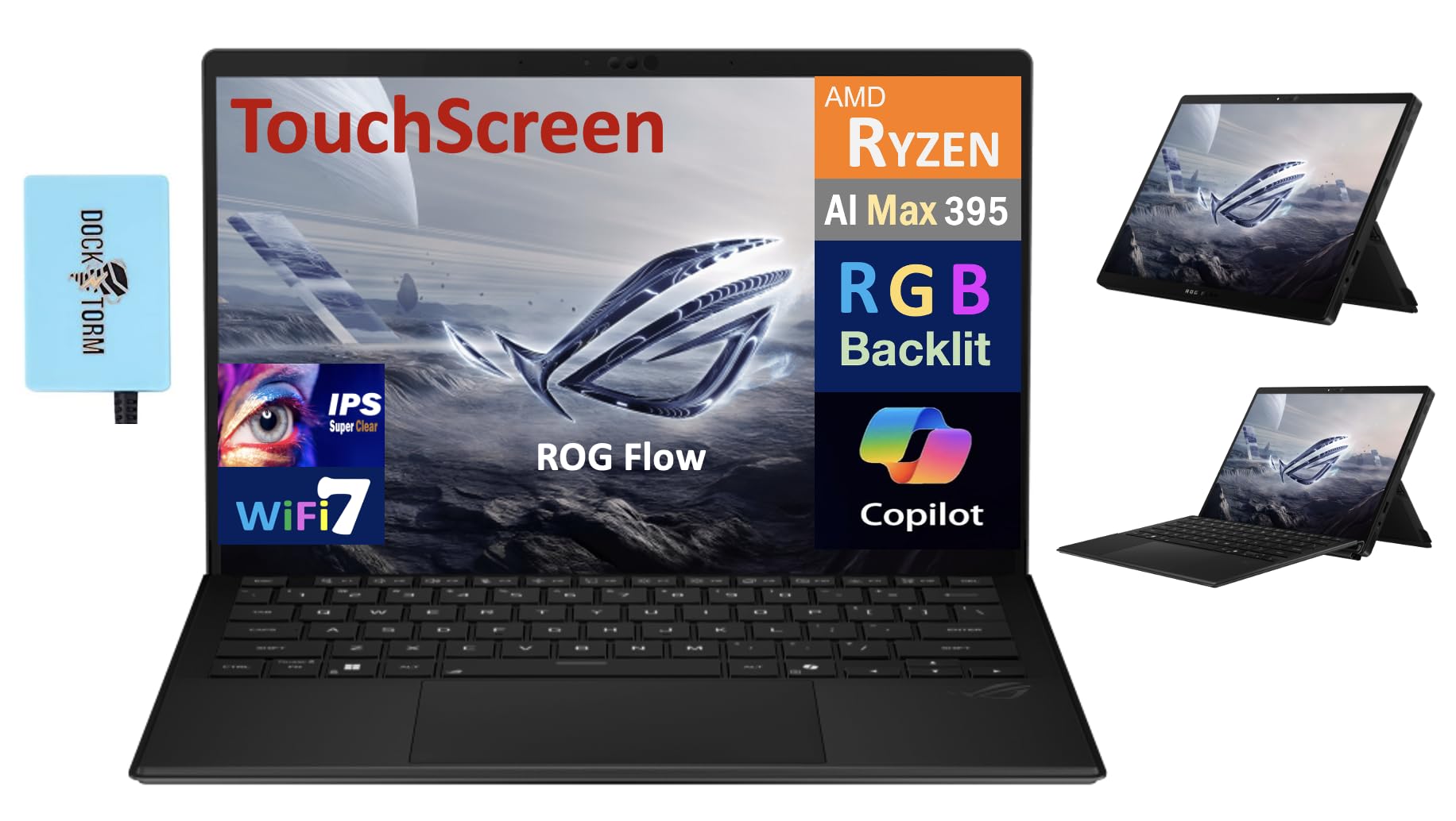 ROG Flow Creator 2-in-1 Laptop 13.4" Touchscreen IPS WQXGA Display (AMD AMD Ryzen AI MAX+ 395, 128GB LPDDR5X, 2TB M.2 PCIe SSD, RGB KB, WiFi 7, Webcam, Win 11 Pro) w/DKZ USB Port Expander