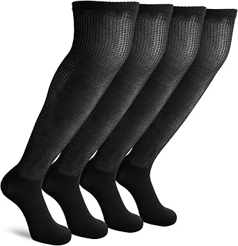 Non-Binding Over the Knee Diabetic Socks for Men, 4 Pairs Circulatory Socks with Cushion Sole