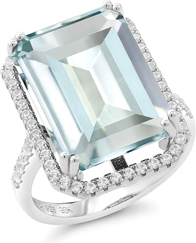 Miniatura 2 de Gem Stone King Anillo de compromiso de plata de ley 925 con piedra natal Corte esmeralda 0.709 x 0.512 in Anillo de compromiso de aniversario