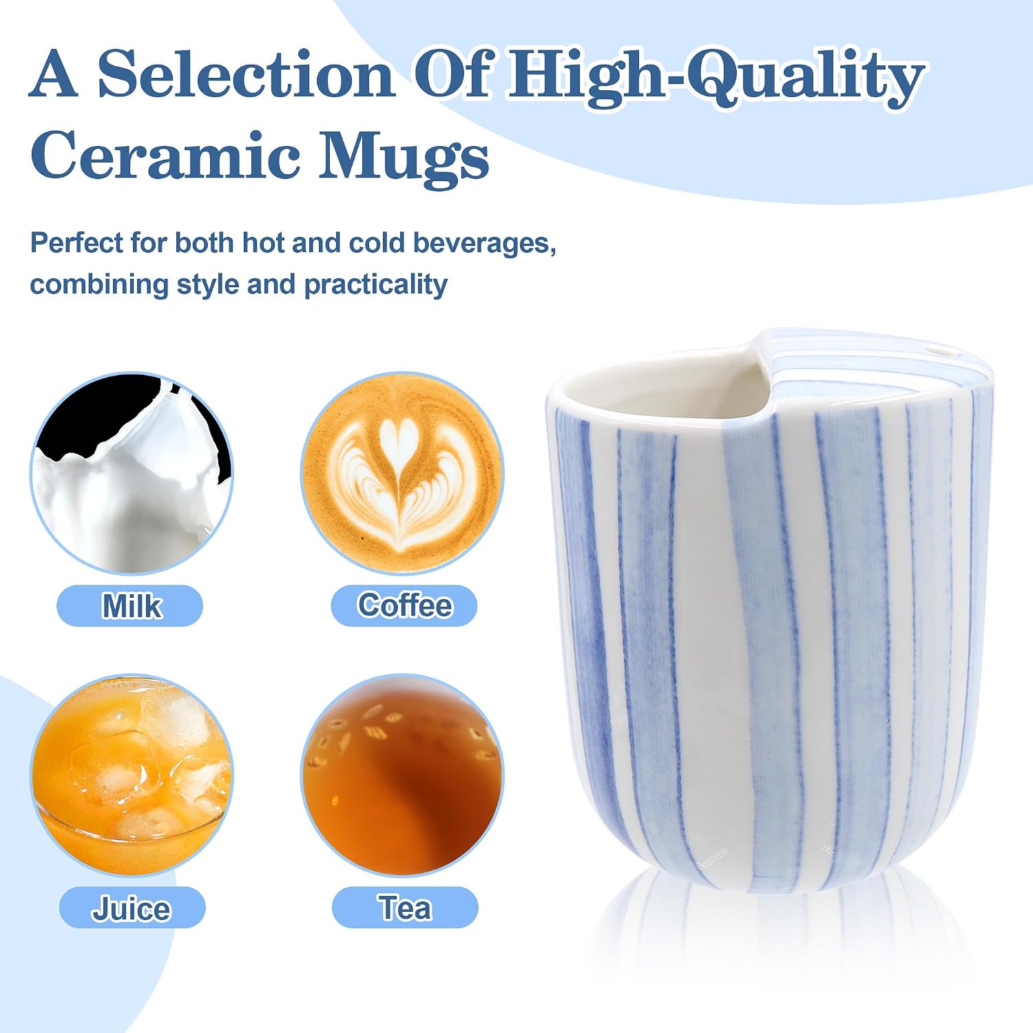 Ceramic Travel Coffee Mug with Sip Hole 12oz Cute Coffee Mug with Retro Striped Design, Hand-Painted, Heat-Resistant, Non-Slip Ceramic Coffee Mugs for Espresso, Milk, Juice (1 Pcs)
