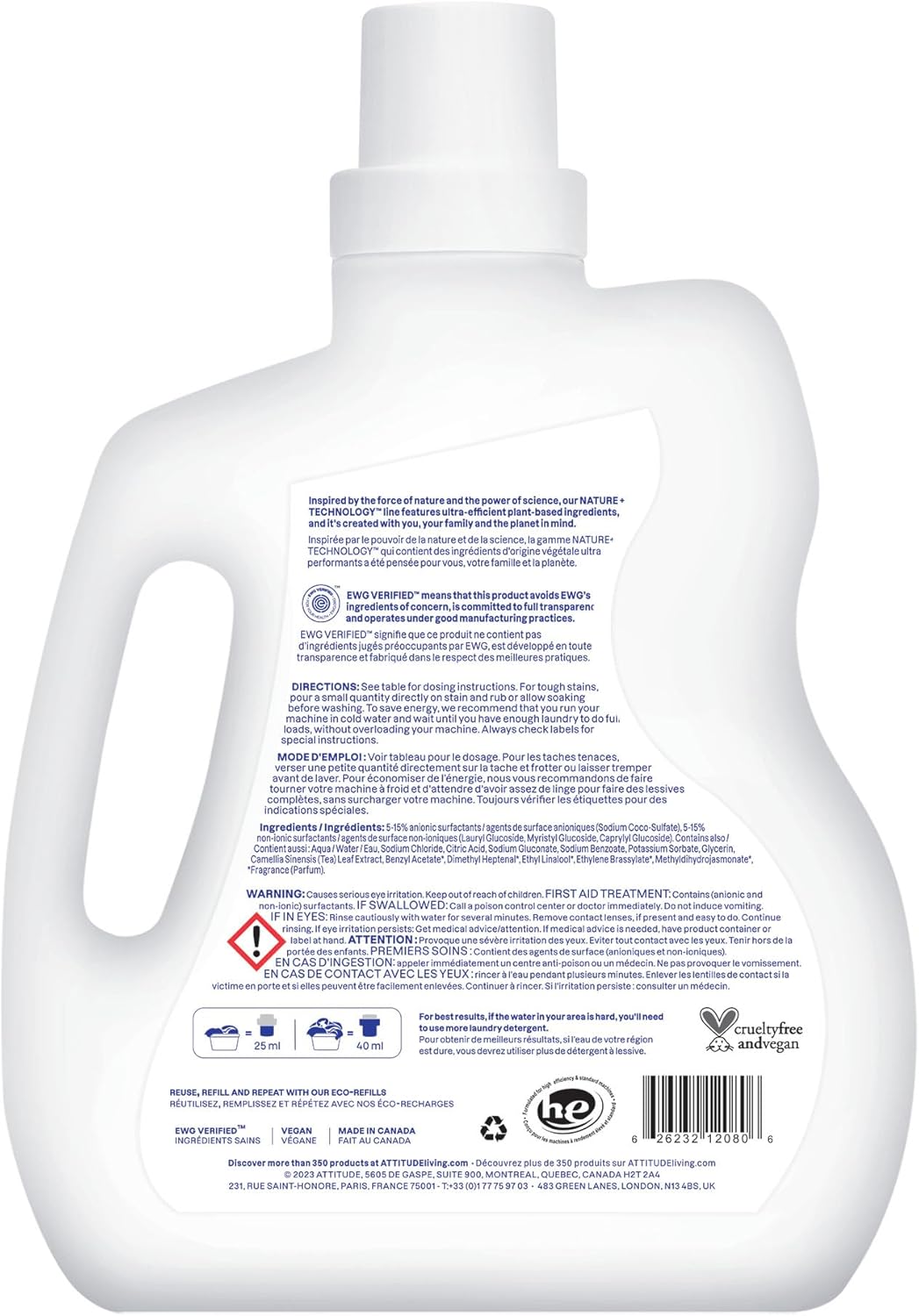 ATTITUDE Liquid Laundry Detergent, EWG Verified, HE Compatible, Plant-Based & Vegan, Natural Laundry Soap, Wildflowers, 80 Loads, 67.6 Fl Oz - Image 7