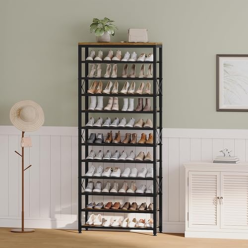Miniatura 2 de Zapatero alto de 12 niveles, almacenamiento de zapatos de madera para armario con capacidad para 48 pares, estante resistente para zapatos con