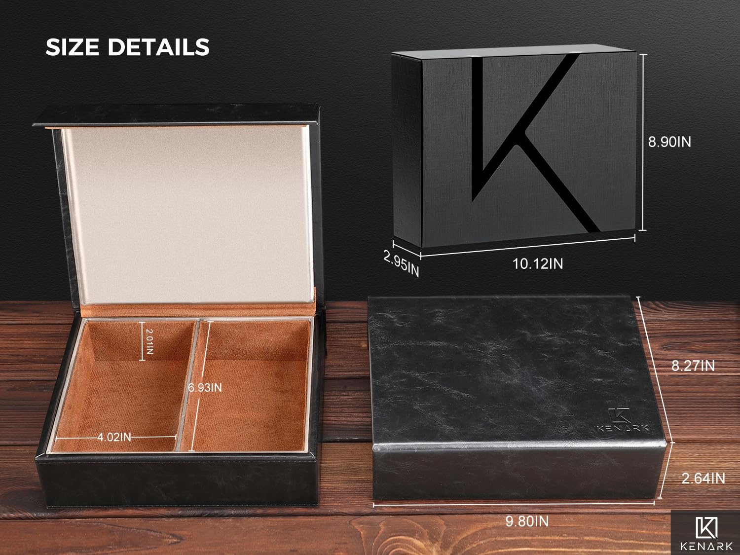 KK7 PLUS-BK Faraday Box mit 2 Fächern, Großes Design zur Signalabschirmung für Autoschlüssel, Keyless Schutz, Premium Verarbeitung | 2 Steckplätze, RFID-Signalblockierung, Diebstahlschutz, Vintage-Faraday-Käfig, hochwertiges Protein-Leder