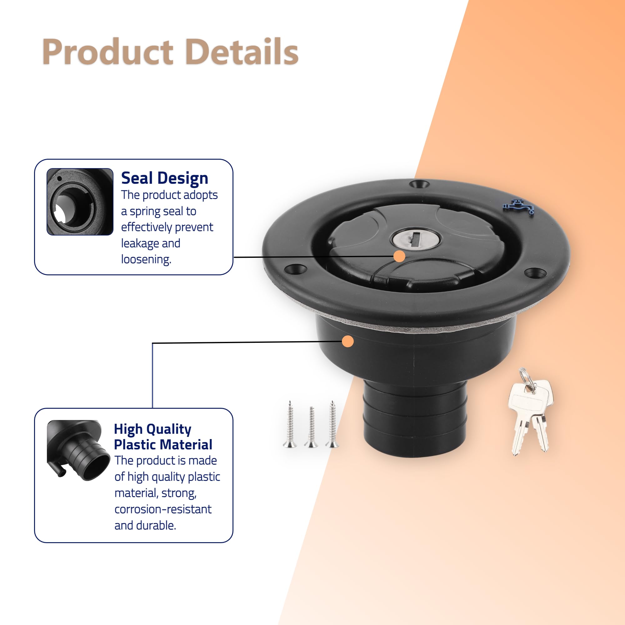 Bouchon de remplissage d'eau douce avec gravité, bouchon de remplissage d'eau d'entrée verrouillable et étanche avec 2 clés pour camping-car, caravane, camping-car