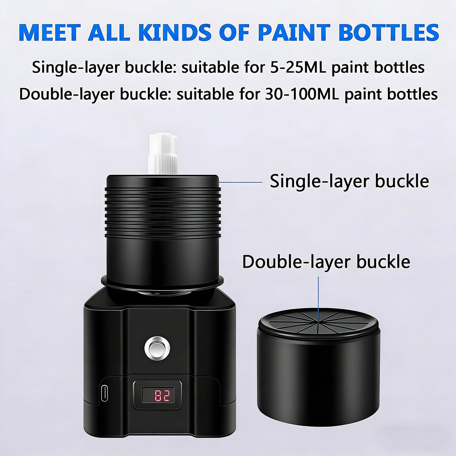 Wiederaufladbarer Mini-Vortex-Mixer, elektrischer Farbstreuer mit Digitalanzeige, 5-100 ml Nagellack-Shaker für Tattoo-Tinte, Wimpernkleber, Acrylfarbe
