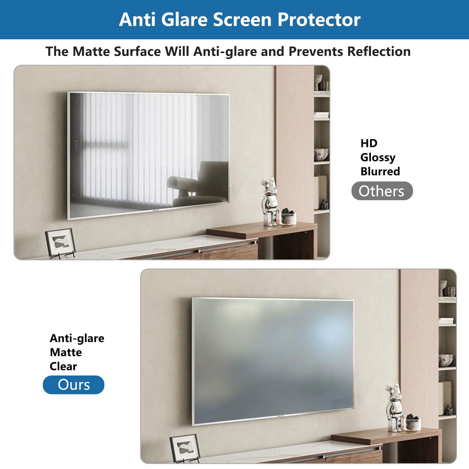 Protector De Pantalla Mate Contra La Luz Azul, Cubierta Antirreflejos para Pantalla Lámina Antirrayaduras Que Bloquea La Luz Azul,60" 1338x756mm