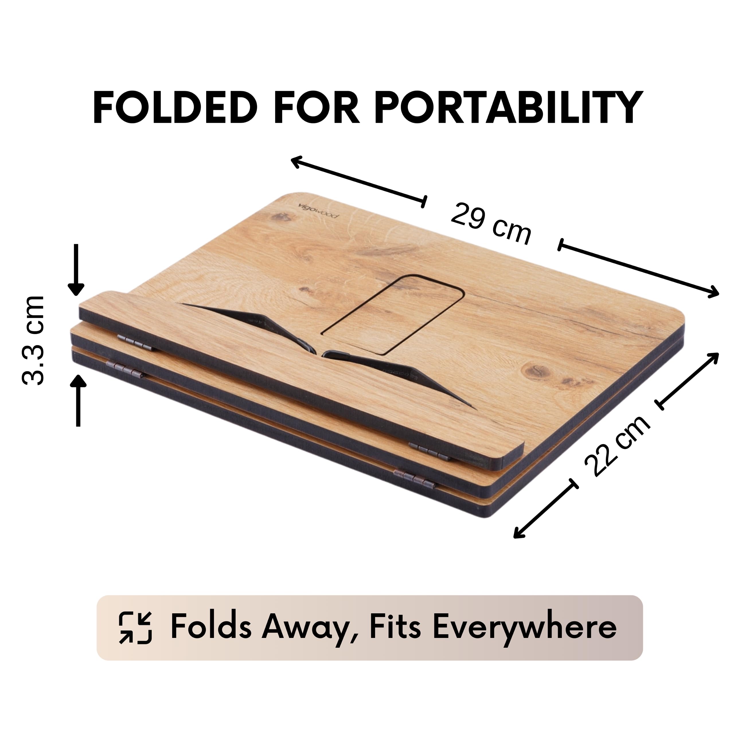 Vigo Wood Drewniany stojak do czytania książek, składany uchwyt na książkę kucharską tablet PC z regulacją wysokości (dąb)