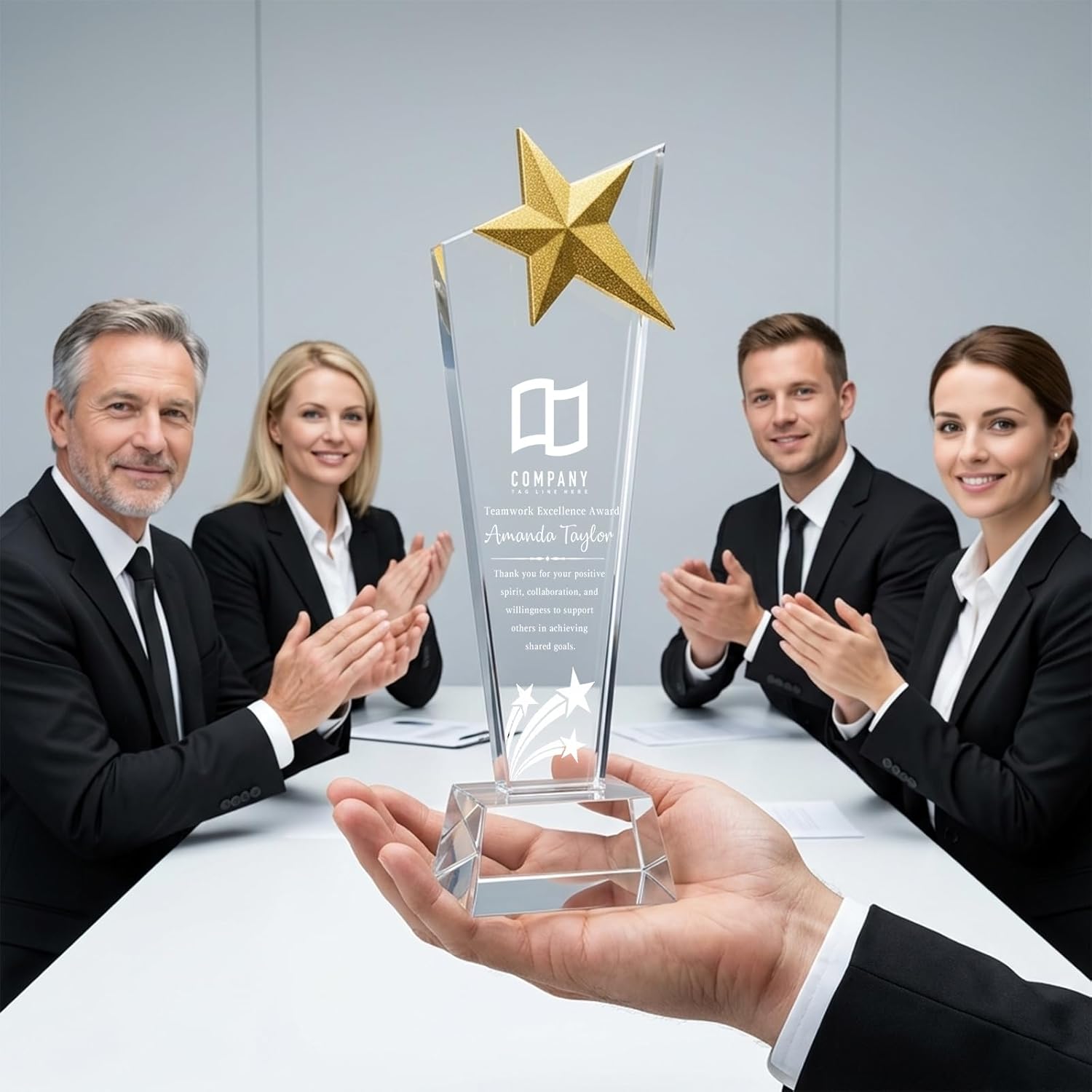 SHIP NEXT DAY, Custom Crystal Trophy - Personalized with Company Logo, Employee Name & Award Title, 3D Engraved K9 Crystal Employee Recognition Award for Years of Service, Leadership, Appreciation