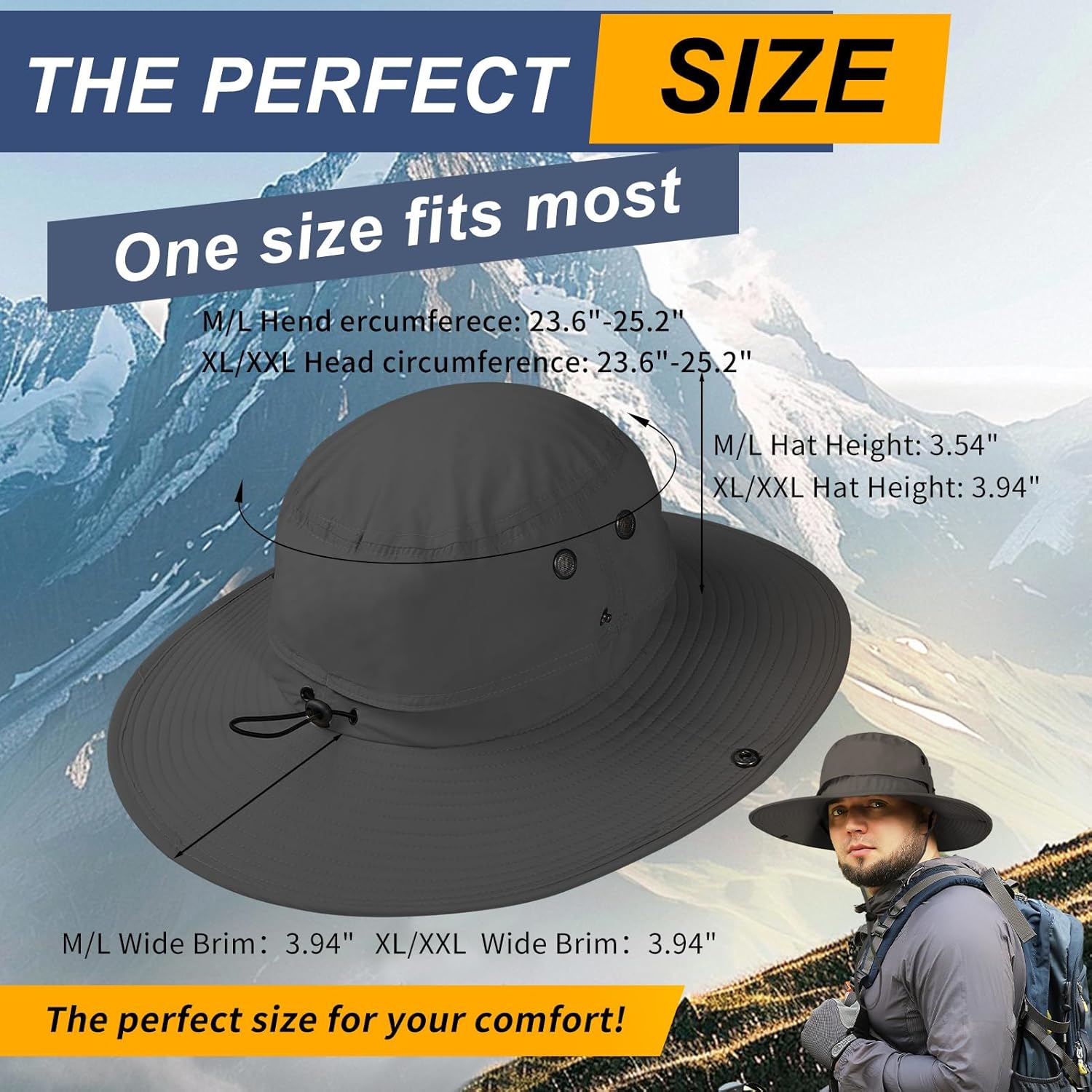 Oversize L/XL/XXL Sun Hats for Men Waterproof Quick Dry Bucket Hat Adjustable Wide Brim Summer Boonie Cap for Fishing Hiking - Image 5