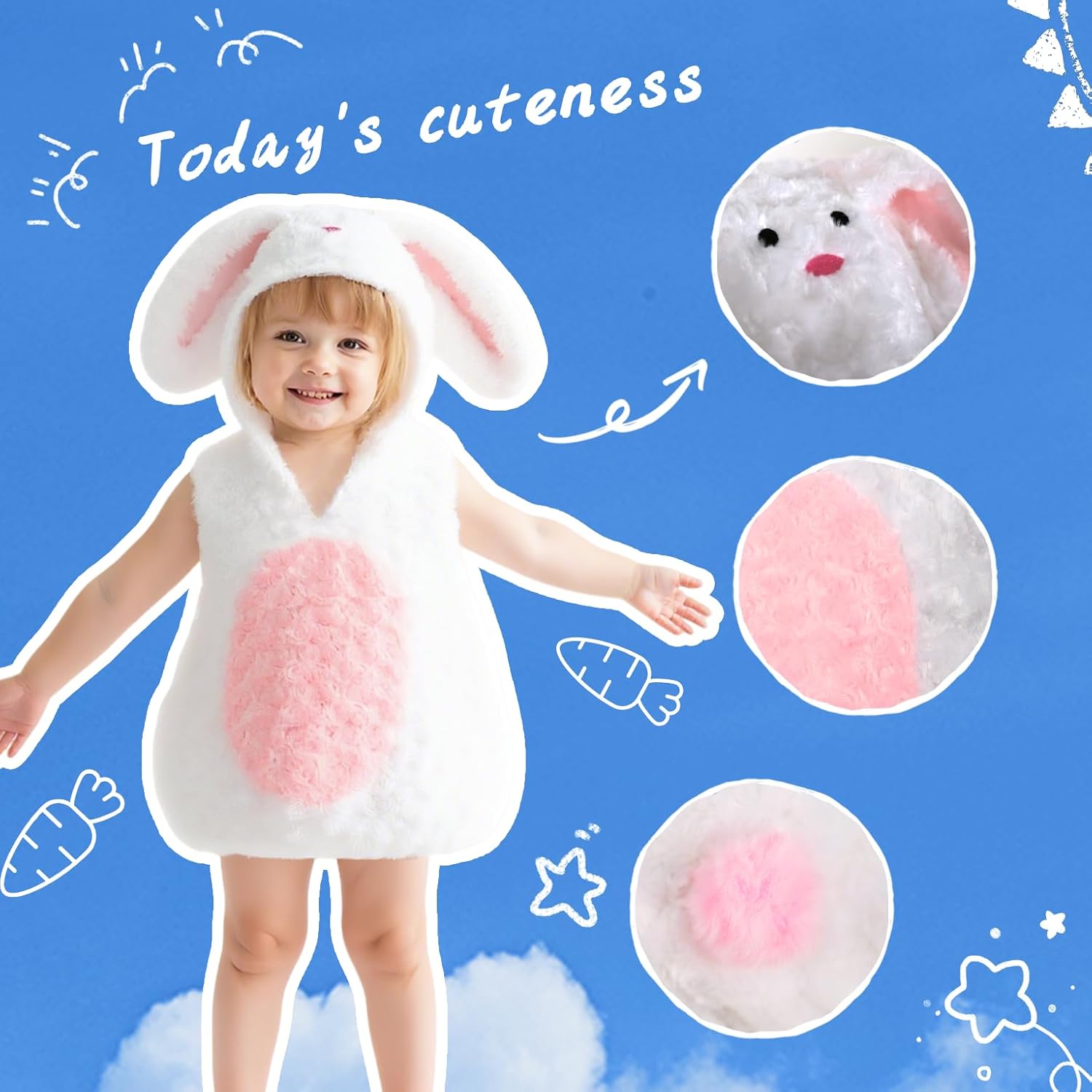 VZQI Baby Unisex Plush Animal Outfit Toddlers and Kids Rabbit Sleeveless Hooded Dress - Image 3