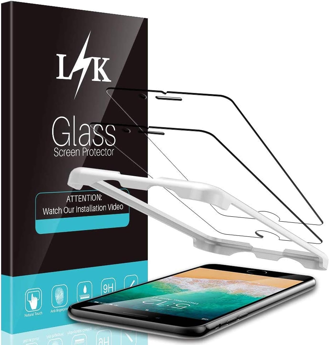 3 Pack LϟK Screen Protector Compatible for iPhone 8 Plus, iPhone 7 Plus, Tempered Glass Case Friendly, Installation Tray - Gray