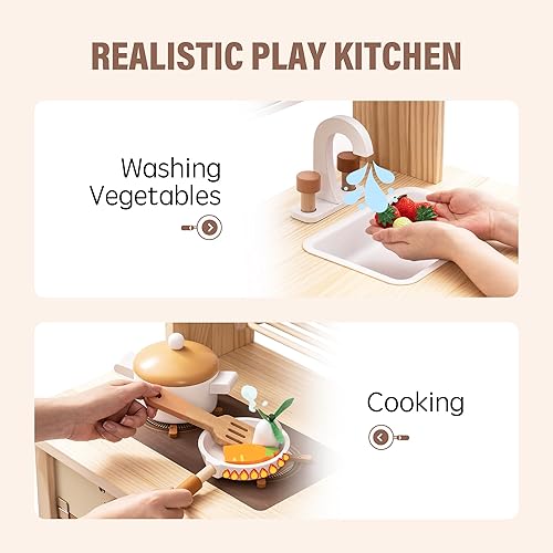 Miniatura 5 de ROBUD - Cocina de juguete para niños pequeños, cocina de madera con accesorios realistas y muchas funciones de juego, para niñas y niños, regalo