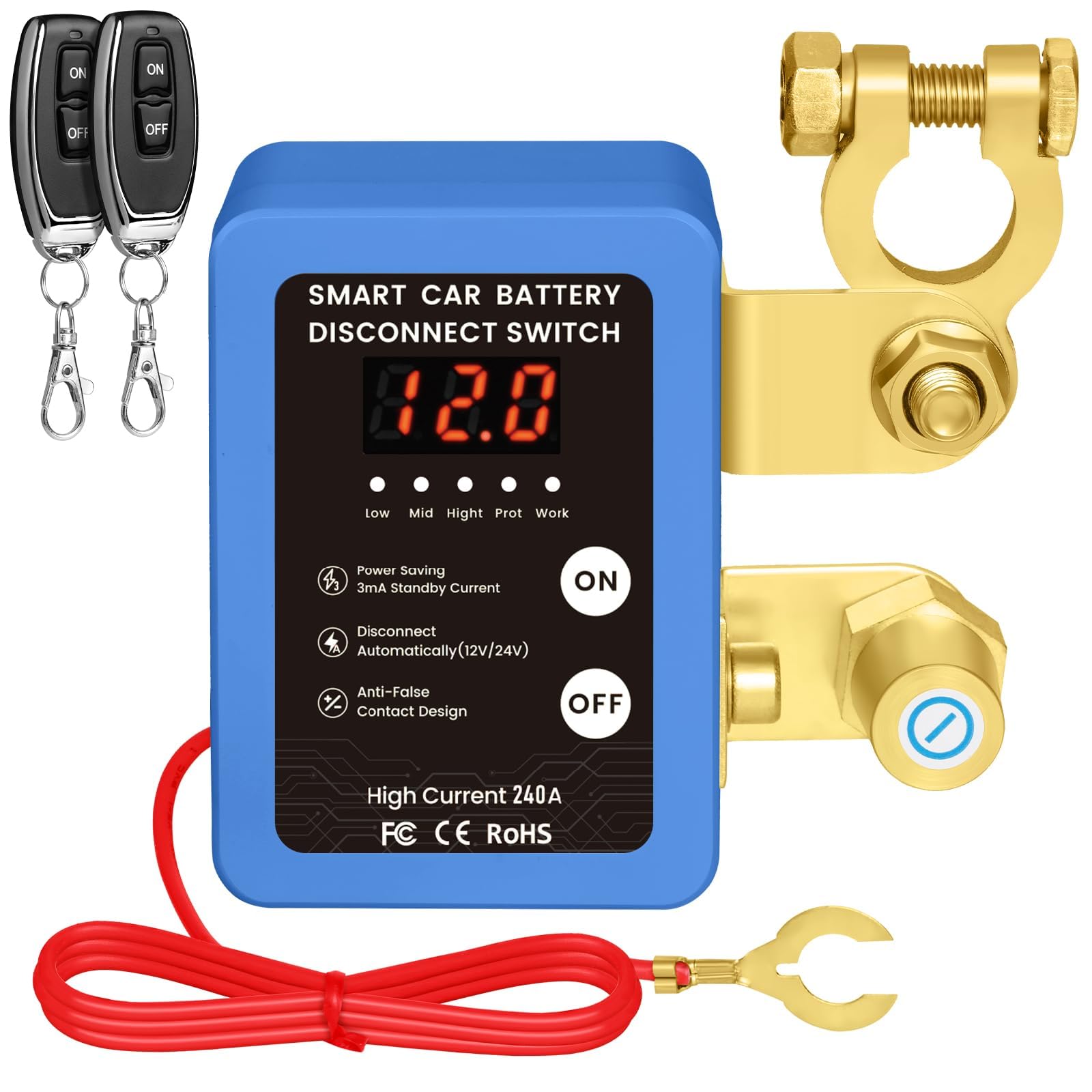 Mtchavno Drahtloser Ferngesteuerter Auto Batterie Trennschalter, 12V 240A Remote Batterietrennschalter mit Fernbedienung Kill Switch, Automatische Abschaltung Schalter