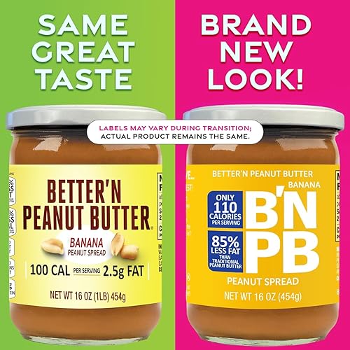 Miniatura 2 de Better'n Peanut Butter Spread baja en grasa de mantequilla de maní de plátano, cremoso bajo en calorías sin grasa saturada, sin gluten, sin lácteos,