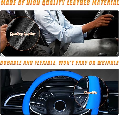Miniatura 3 de Ziciner Funda para volante, de cuero suave, duradero, elástico, de alta calidad, forro antideslizante, antideslizante, accesorios universales para