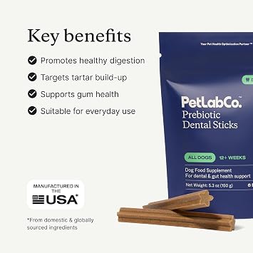 PetLab Co. Dental Sticks Dog Dental Chews -Target Plaque & Tartar Build-Up at The Source - Designed to Maintain Your Dogs Oral Health, Keep Breath Fresh and Provide Digestive Help (24 Sticks)