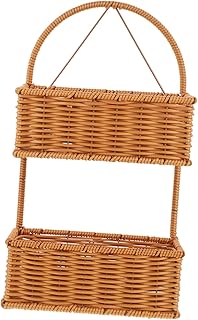 BESPORTBLE Double Woven Hanging Basket Kitchen Storage Basket Kitchen Baskets for Storage Wall Hanging Basket -tier Basket Wicker Storage Basket Vintage Decor Fruit Hammock To Weave