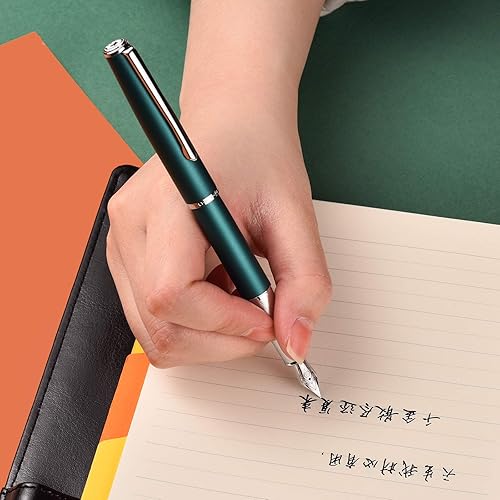 Vista 73 de HongDian 920 - Pluma estilográfica de metal negro, chapado en oro rosa, punta extrafina, pluma de escritura suave, bolígrafo clásico con convertidor