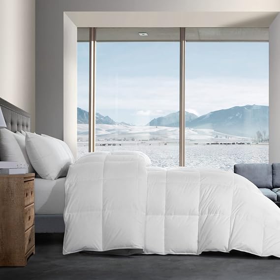 HOMBYS Feather and Down Comforter, Oversized King Comforter 120 x 120, White Extra Large Duvet Insert for All Season, 100% Cotton Cover Down Proof with Corner Tabs