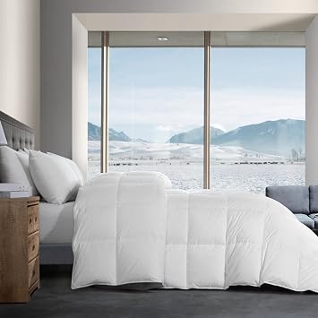 HOMBYS Feather and Down Comforter, Oversized King Comforter 120 x 120, White Extra Large Duvet Insert for All Season, 100% Cotton Cover Down Proof with Corner Tabs