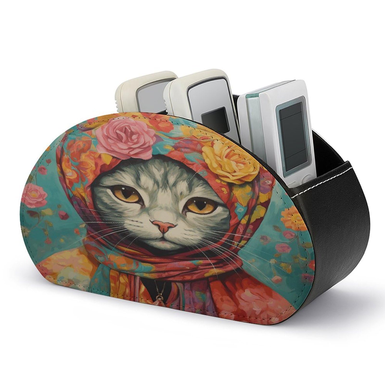 Btcowzrv Style Hand Drawn Cat Remote Control Holder With 5 Compartments