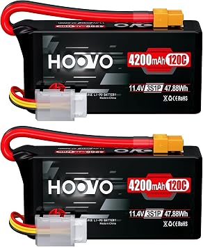 بطارية ليبو HOOVO 3S 4200mAh 120C 11.4V بطارية ليبو قصيرة الجهد عالية Softcase مع موصل XT60 لمقطورة RC الزاحف RC طائرة بدون طيار Quadcopter طائرة FPV RC Car ، 2 Pack
