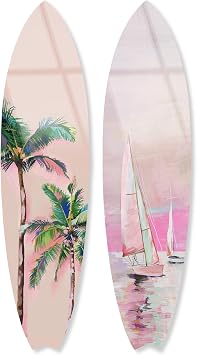 Docked Palms Surfboard Set Acrylic Wall Art Die-Cut Coastal Modern High-Gloss Home Decor, 15" x 60"