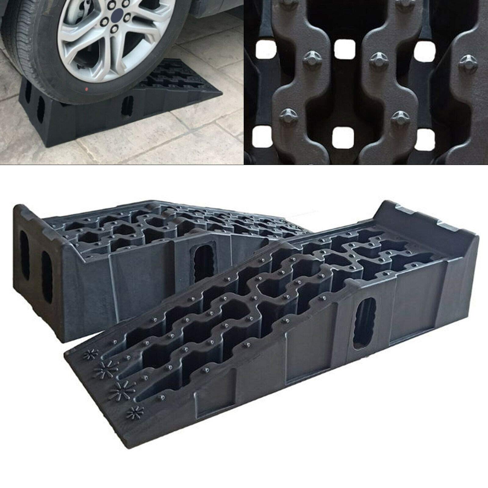 1 par de rampas universales para coche, color negro, 7 toneladas, para coches deportivos y vehículos extremadamente bajos (2 rampas)