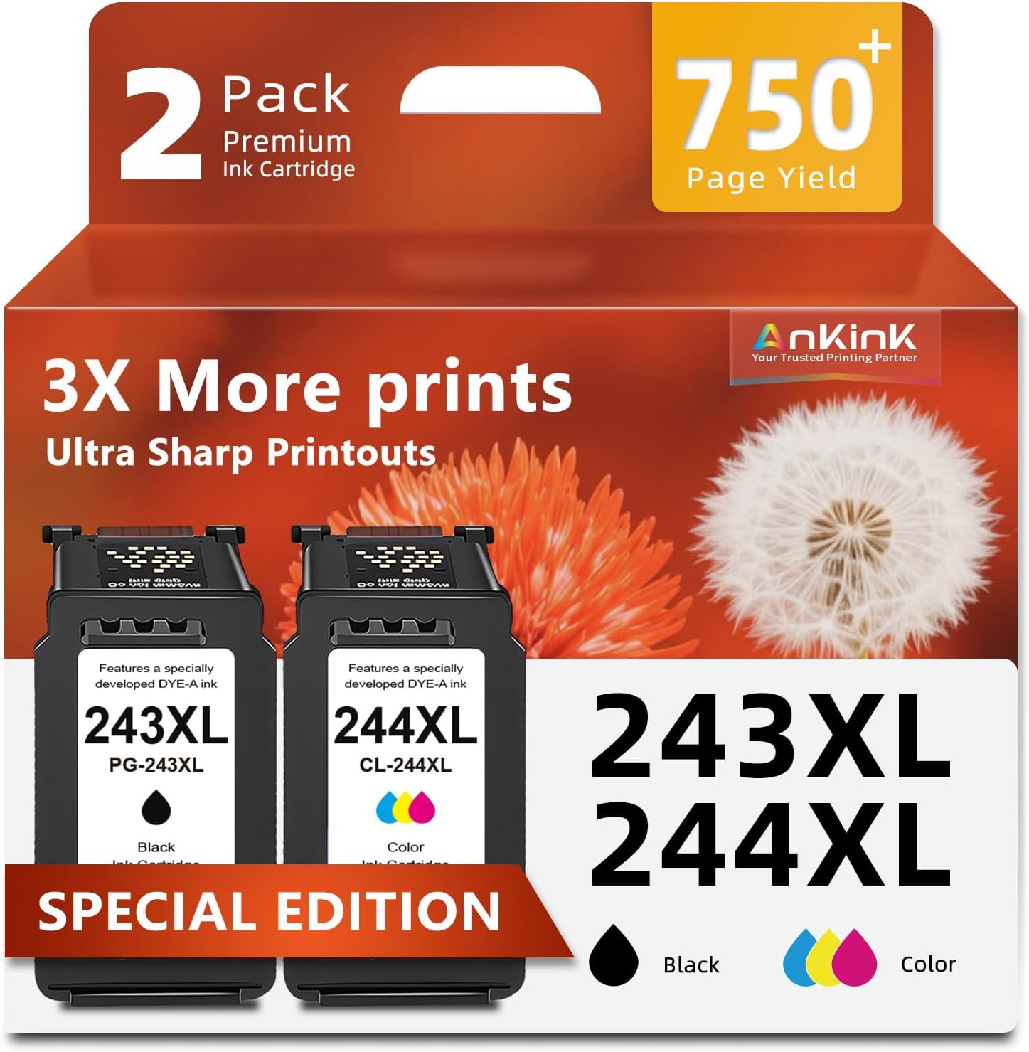 243XL 244XL Ink Cartridges Replacement for Canon Ink 243 244 PG-243 CL-244 245 246 XL Cartridge (Black and Color 2-Pack) Compatible for TR4520 MG2522 TR4522 TS3320 TS3120 TS202 MX492 MG2922 MG3020